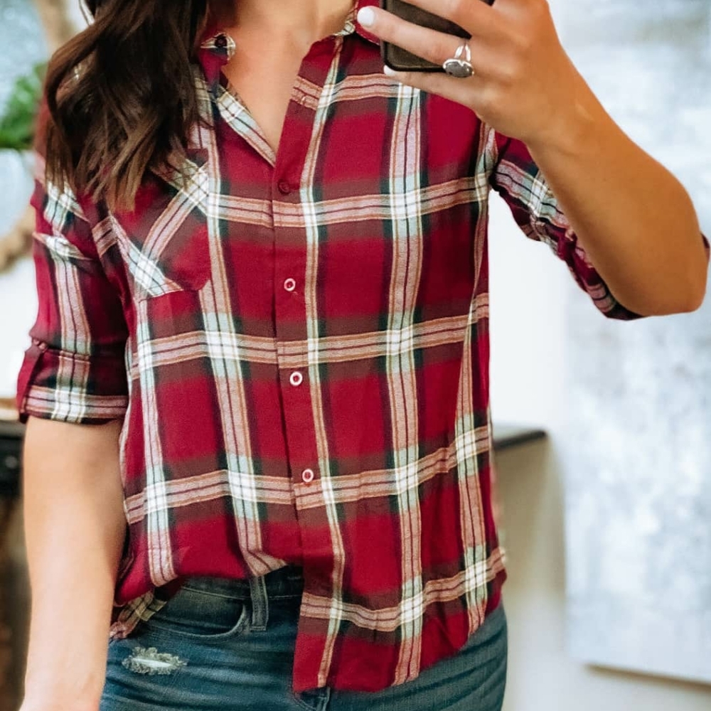 Plaid button down top